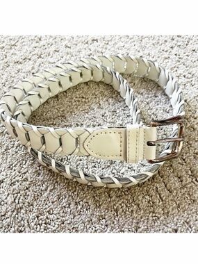County Seat Womens Ivory Woven Belt Sz L Braided Leather Western Classic Brass